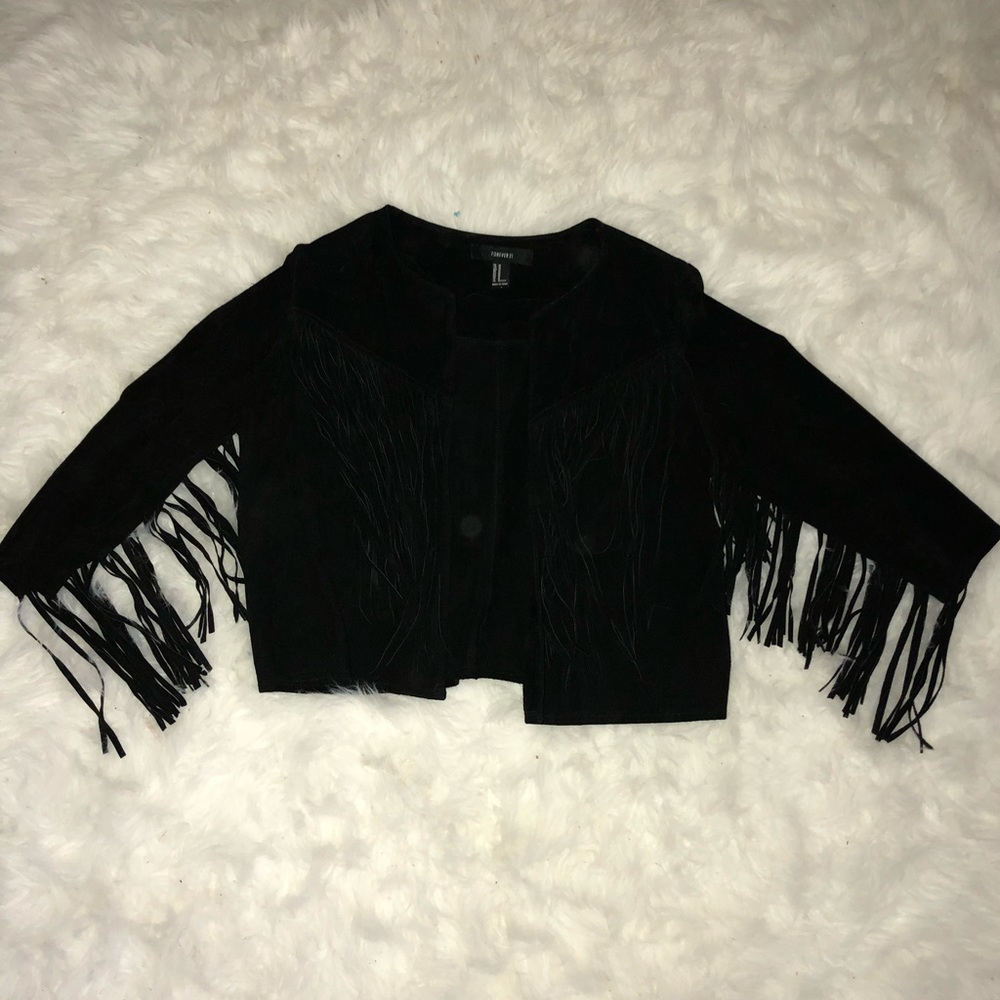 70’s black suede fringe jacket